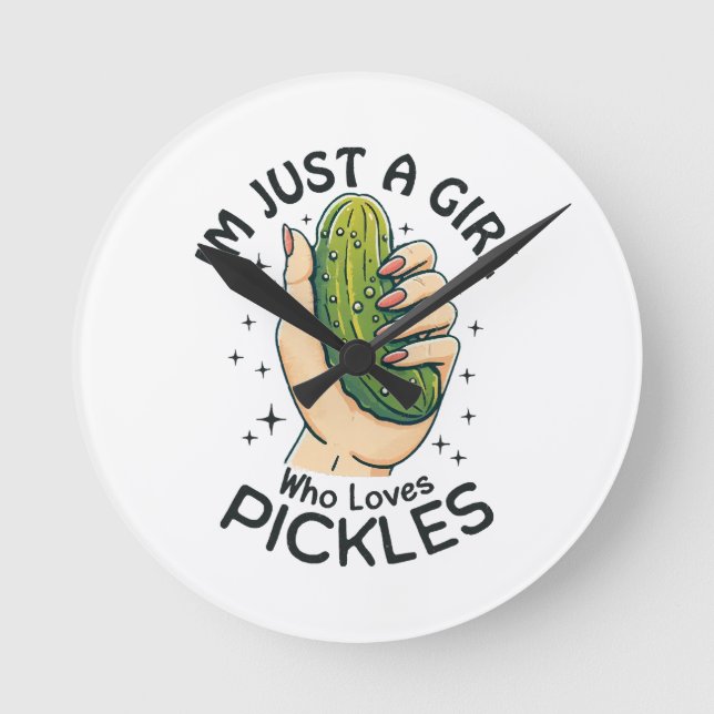 Just A Girl Who Loves Pickles - Funny Vegan Round Clock (Front)