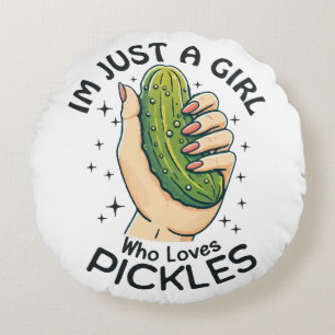 Just A Girl Who Loves Pickles - Funny Vegan Round Cushion