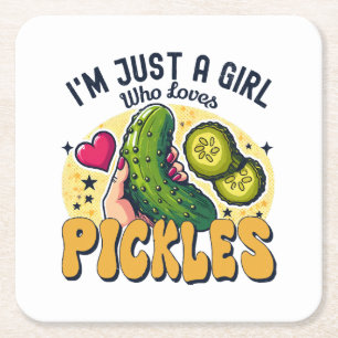 Just A Girl Who Loves Pickles - Funny Vegan Square Paper Coaster