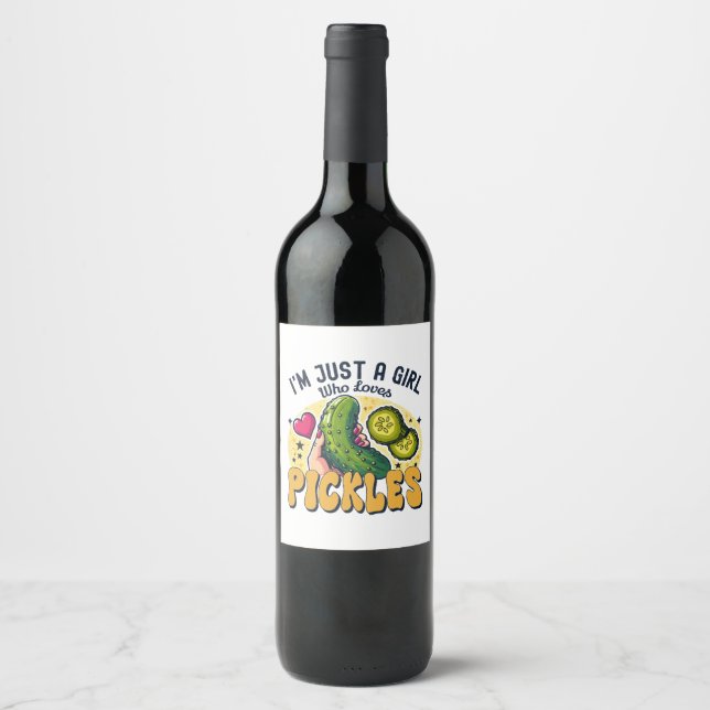 Just A Girl Who Loves Pickles - Funny Vegan Wine Label (Front)