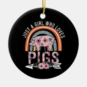 Just A Girl Who Loves Pigs Boho Rainbow Ceramic Ornament