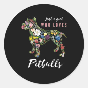 just a girl who loves pitbulls botanical flower classic round sticker