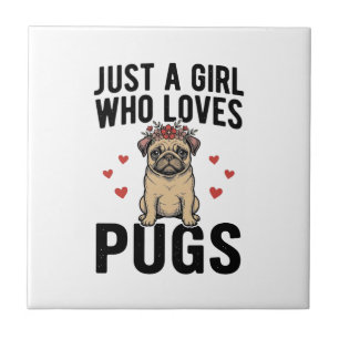 Just A Girl Who Loves Pugs Vintage Dog Shirt Desig Ceramic Tile