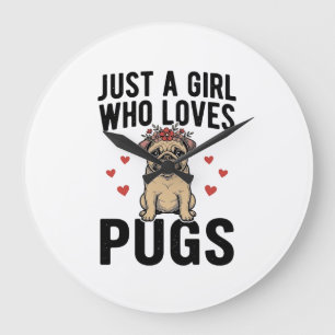 Just A Girl Who Loves Pugs Vintage Dog Shirt Desig Large Clock