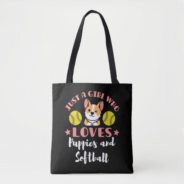 Just a Girl Who Loves Puppies and Softball Tote Bag (Front)