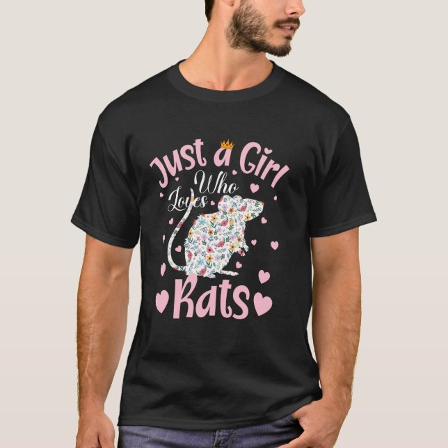 Just A Girl Who Loves Rats Women Girls Floral Rat T-Shirt (Front)