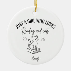 Just a Girl Who Loves Reading and Cats, Cat Lover Ceramic Ornament