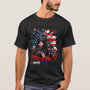 Just A Girl Who Loves Red White Blue And Cats 4th T-Shirt