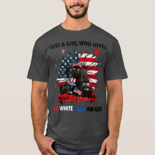 Just A Girl Who Loves Red White Blue Cats Sunflowe T-Shirt