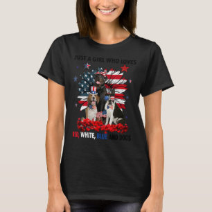Just A Girl Who Loves Red White Blue Dogs Sunflowe T-Shirt