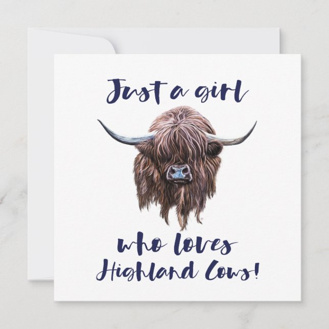 Just A Girl Who Loves Scottish Highland Cows Thank You Card (Front)