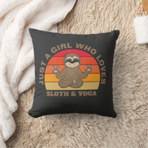Just a Girl Who Loves Sloth And Yoga, Retro Sunset Cushion