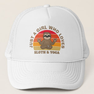 Just a Girl Who Loves Sloth And Yoga, Retro Sunset Trucker Hat
