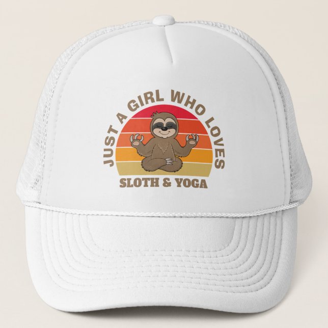 Just a Girl Who Loves Sloth And Yoga, Retro Sunset Trucker Hat (Front)
