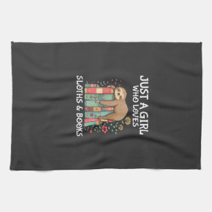 Just A Girl Who Loves Sloths and Books Cute Sloth  Tea Towel