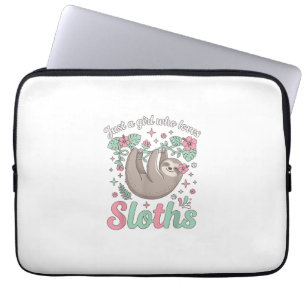 Just a Girl Who Loves Sloths Cute Tropical Floral Laptop Sleeve