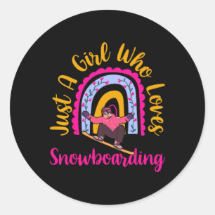 Just A Girl Who Loves Snowboarding Boho Rainbow De Classic Round Sticker