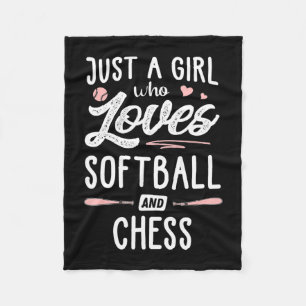 Just A Girl Who Loves Softball And Chess Gift Fleece Blanket
