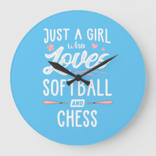 Just A Girl Who Loves Softball And Chess Gift Large Clock