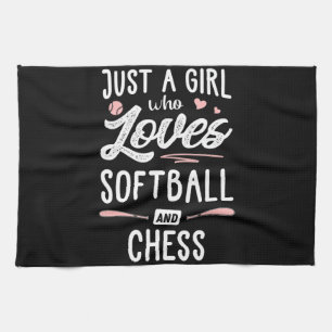 Just A Girl Who Loves Softball And Chess Gift Tea Towel