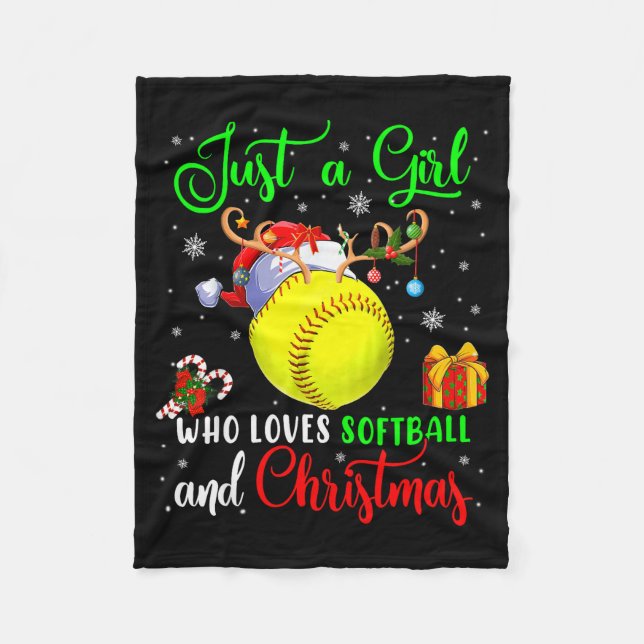 Just A Girl Who Loves Softball And Christmas Santa Fleece Blanket (Front)