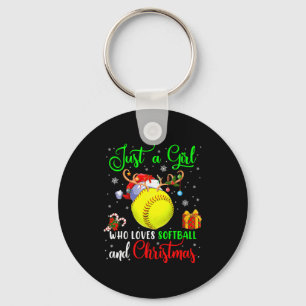 Just A Girl Who Loves Softball And Christmas Santa Key Ring