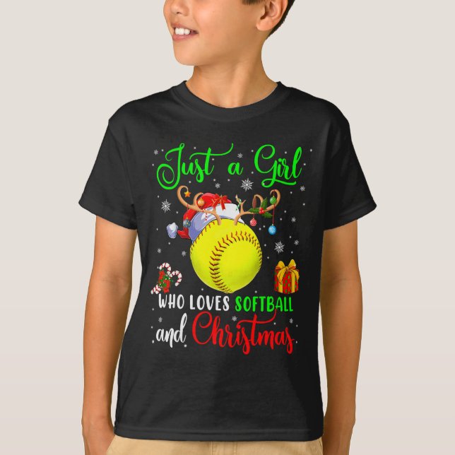 Just A Girl Who Loves Softball And Christmas Santa T-Shirt (Front)
