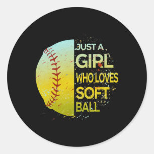 Just A Girl Who Loves Softll - Grunge Split Design Classic Round Sticker