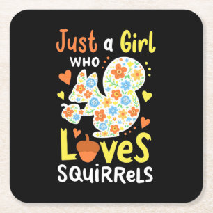 Just A Girl Who Loves Squirrels And Flowers Square Paper Coaster
