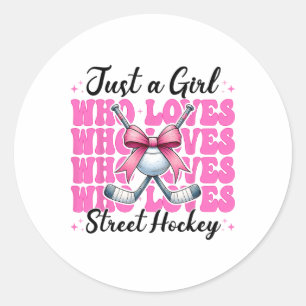 Just A Girl Who Loves Street Hockey Coquette Bow Classic Round Sticker