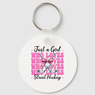 Just A Girl Who Loves Street Hockey Coquette Bow Key Ring