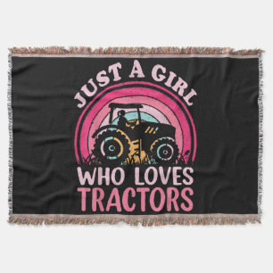 Just A Girl Who Loves Tractors Throw Blanket