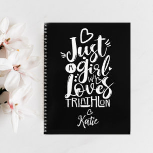 Just A Girl Who Loves Triathlon Black And White Notebook