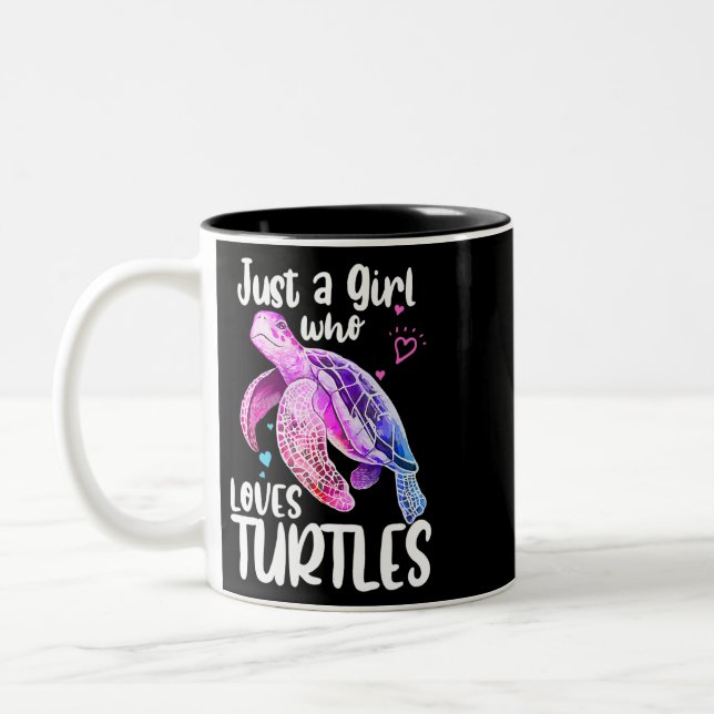 Just A Girl Who Loves Turtles Cute Turtle Girls Wo Two-Tone Coffee Mug (Left)