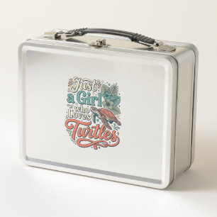 Just a Girl Who Loves Turtles Vintage Shirt Design Metal Lunch Box
