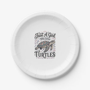 Just A Girl Who Loves Turtles Vintage Shirt Design Paper Plate