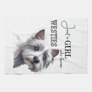 Just a Girl who Loves Westies Cute Westie Art Tea Towel