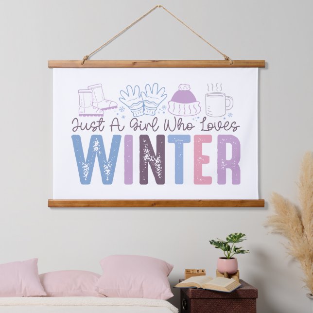 Just a Girl Who Loves Winter Cute Seasonal Design Hanging Tapestry (Bedroom)