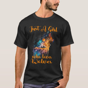 Just A Girl Who Loves Wolf Wolves Watercolor Cute T-Shirt
