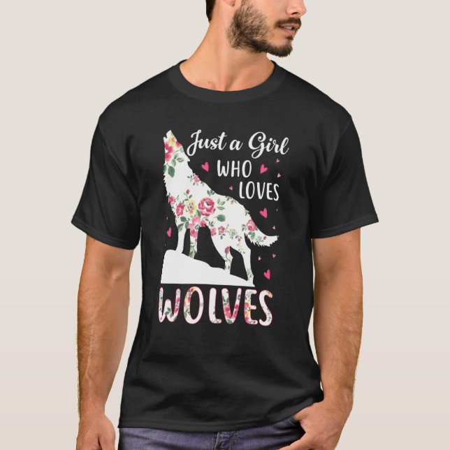 Just A Girl Who Loves Wolves Cute Wolf Silhouette  T-Shirt (Front)