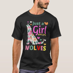 Just A Girl Who Loves Wolves Floral Howling Waterc T-Shirt