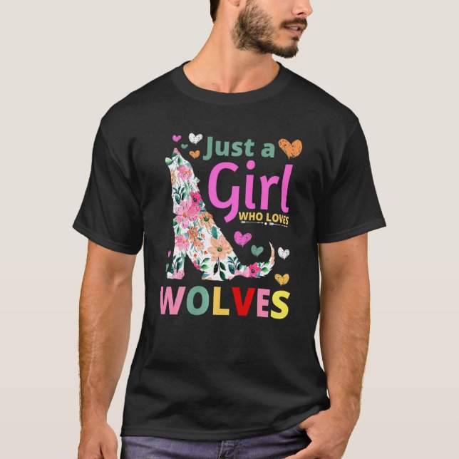 Just A Girl Who Loves Wolves Floral Howling Waterc T-Shirt (Front)