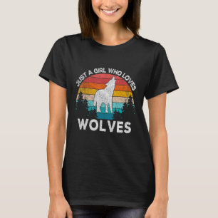 Just A Girl Who Loves Wolves Retro Wolf Girl Vint T-Shirt