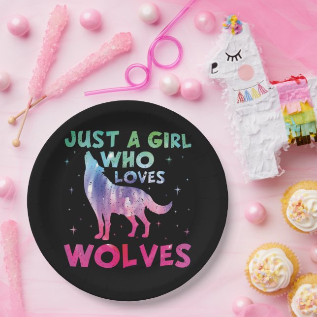 Just A Girl Who Loves Wolves Watercolor Paper Plate (Party)
