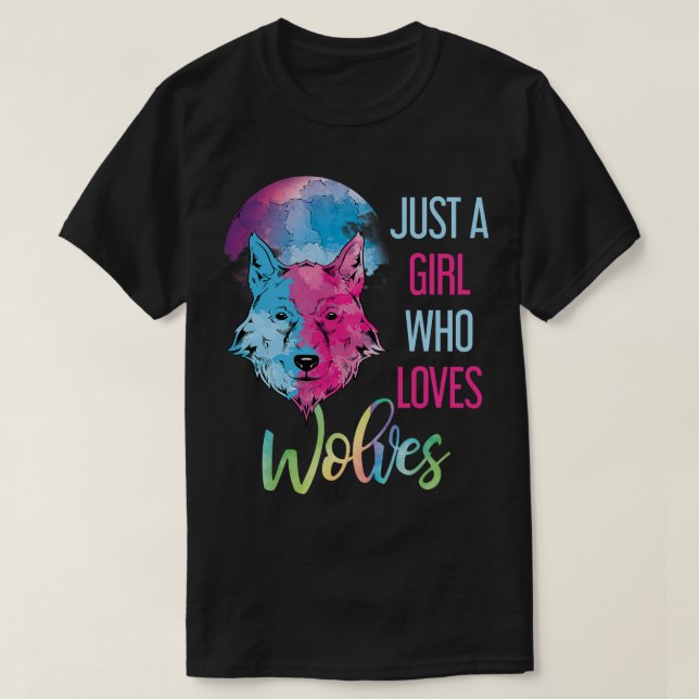 Just A Girl Who Loves Wolves Wild Animal Girls Gif T-Shirt (Design Front)