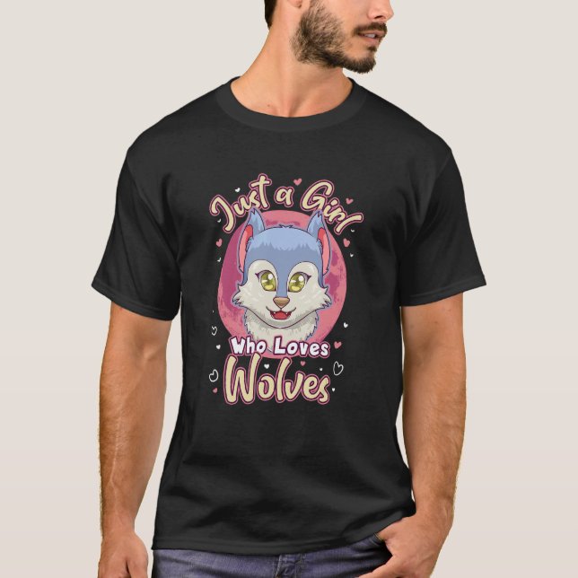 Just A Girl Who Loves Wolves Wolf Animal Face Colo T-Shirt (Front)