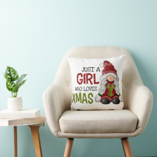 Just a Girl Who Loves Xmas Cute Gnome Graphic Art Cushion