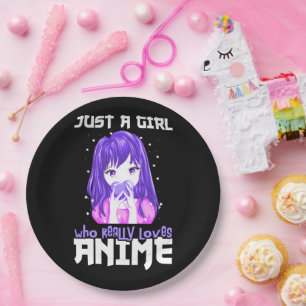 Just A Girl Who Really Loves Anime in Purple Paper Plate