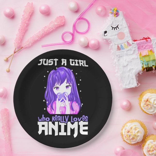 Just A Girl Who Really Loves Anime in Purple Paper Plate (Party)