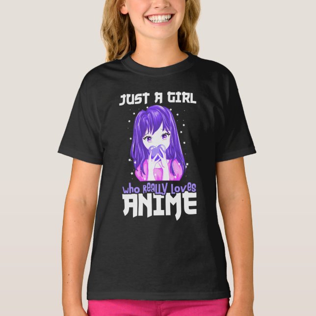 Just A Girl Who Really Loves Anime in Purple T-Shirt (Front)